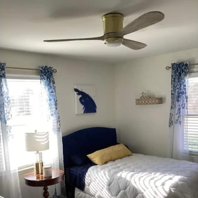 Modern Sand Gold Low Profile Flush Mount LED Ceiling Fan with Light and Remote - 52 Inches