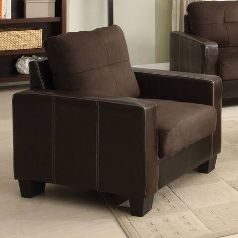 Microfiber and Leatherette Upholstered Chair, Chocolate and Espresso