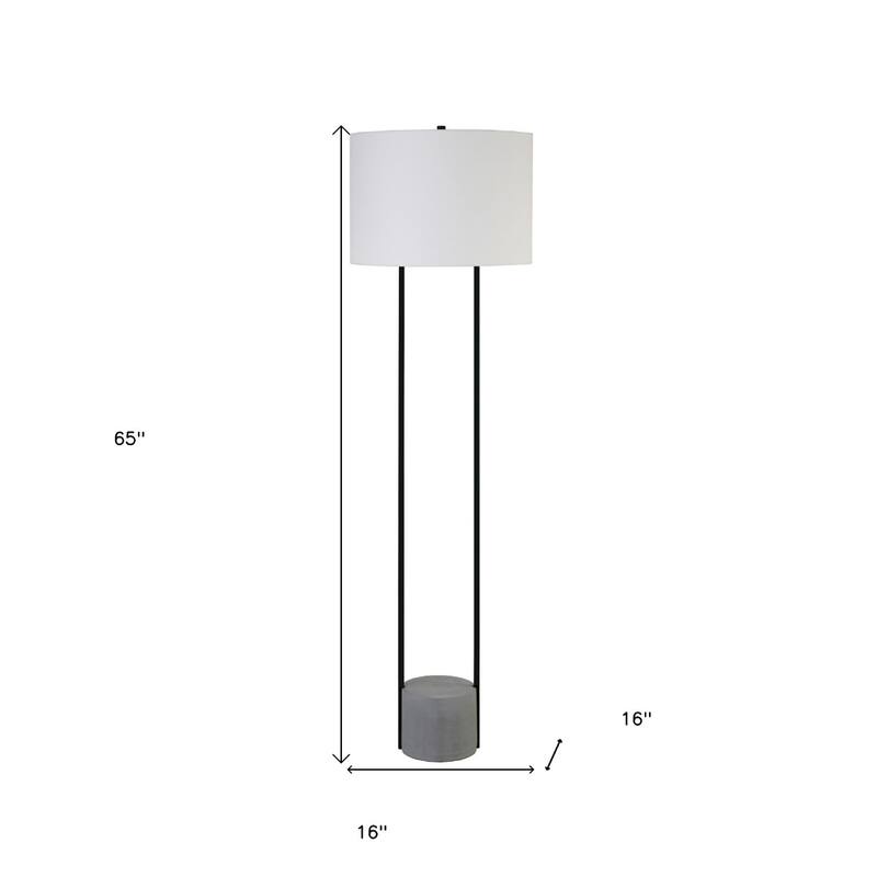 65" Black Column Floor Lamp with White Drum Fabric Shade and Frosted Glass Smart Plug-In Light - 65" H x 16" W x 16" D