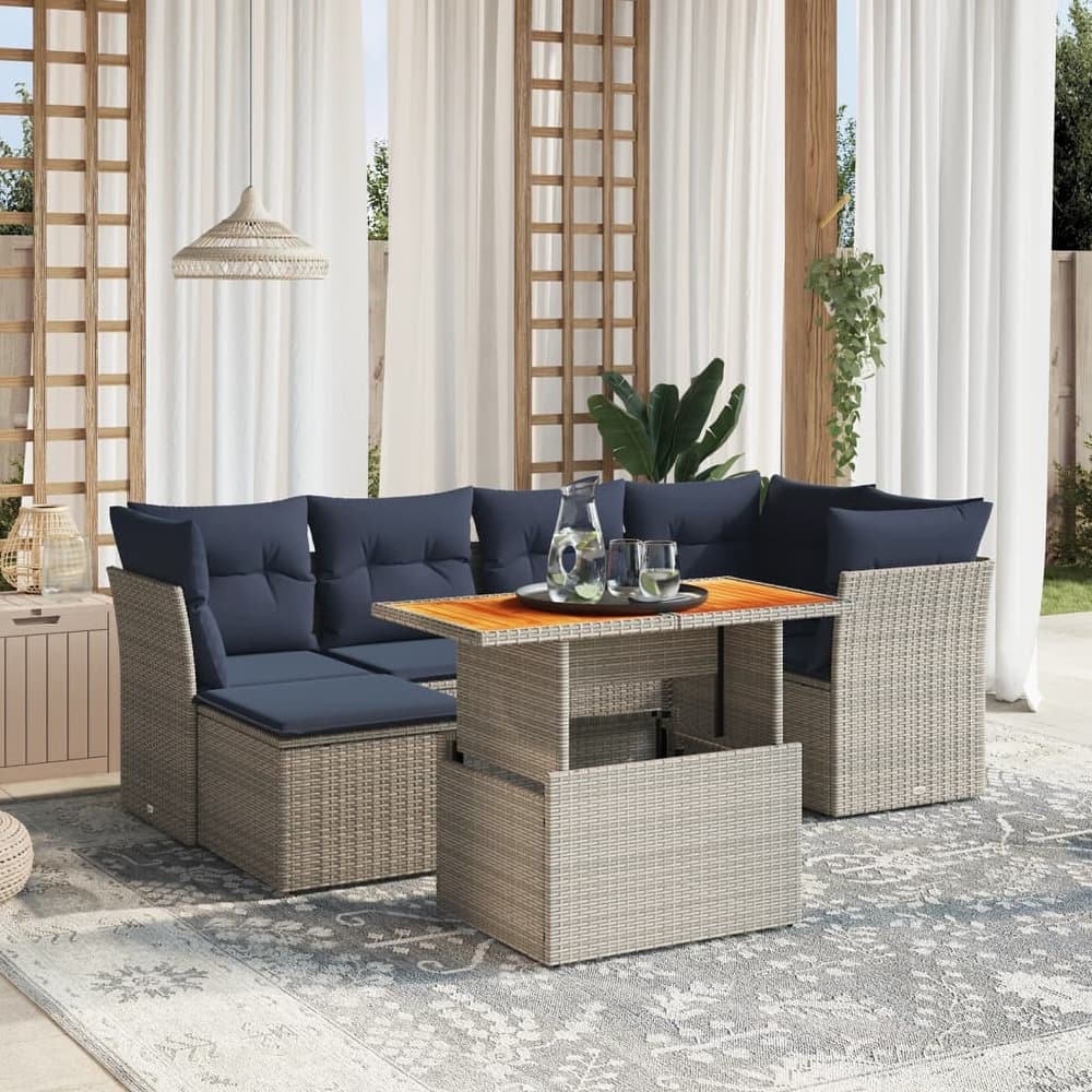 vidaXL Patio Sofa Set with Cushions Outdoor Furniture 7 Piece Poly Rattan