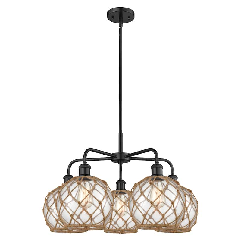 Innovations Lighting Endless Possibilities Ballston - Farmhouse Rope - 5 Light 27" Stem Hung Chandelier - Clear Glass with Brown Rope/Matte Black