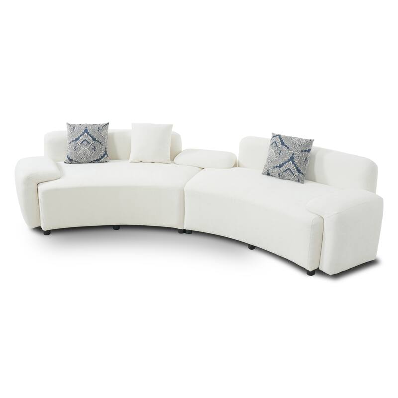 Christopher Knight Home - Lunaria 122" Modern Upholstered Curved Sofa with 2 Damask Pattern Pillows