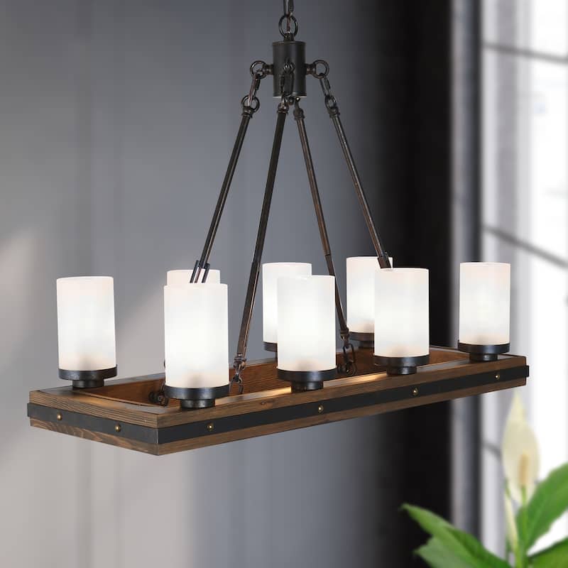 The Gray Barn Modern Farmhouse 8-Light Chandelier Wood Island Lights for Dining Room - L29.9"xW13"xH22.8"