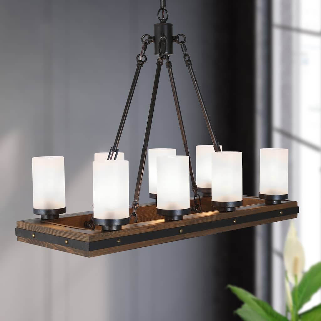 The Gray Barn Modern Farmhouse 8-Light Chandelier Wood Island Lights for Dining Room - L29.9"xW13"xH22.8"