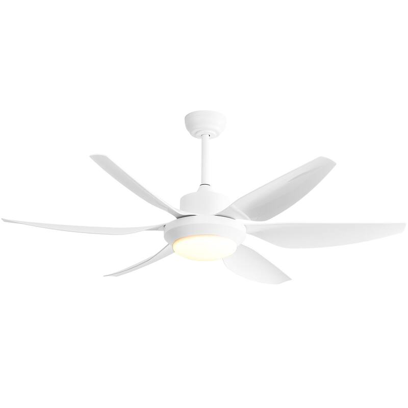 54-inch Indoor Modern Ceiling Fan with Light and Remote, LED Dimmable, 6 ABS Blades - Black with Grey Wood Grain