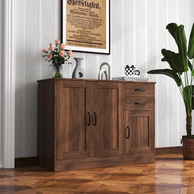Wood Buffet Sideboard Accent Kitchen Cabinet with 2 Drawers, Walnut
