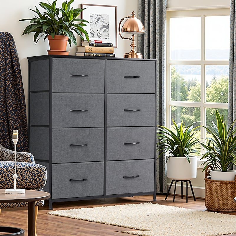 Dresser for Bedroom, 8 Storage Drawers, Tall Fabric Closet Chests Organizer Tower Furniture with Wooden Top Metal Frame