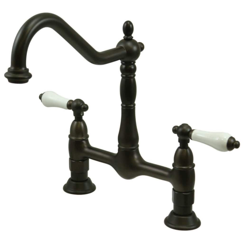 Kingston Brass Heritage Bridge Kitchen Faucet with Porcelain Lever