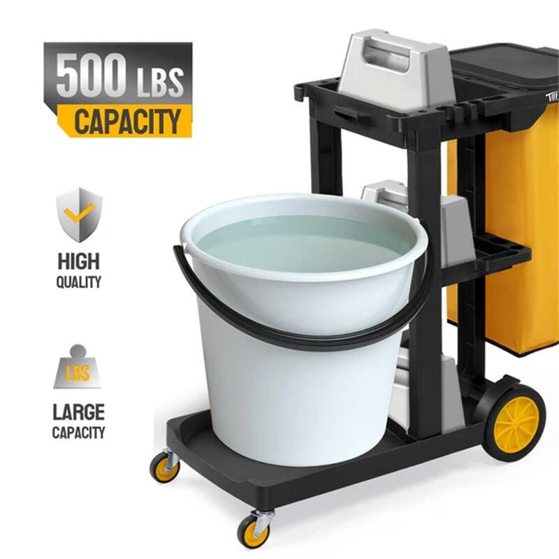 3 Tier Shelf Janitorial Cart Small 500lbs Capacity Commercial Cleaning Cart