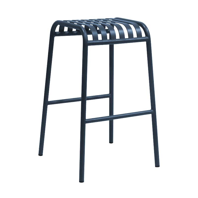 HomeRoots Set of Two 30" Dark Blue Steel Backless Bar Height Bar Chairs