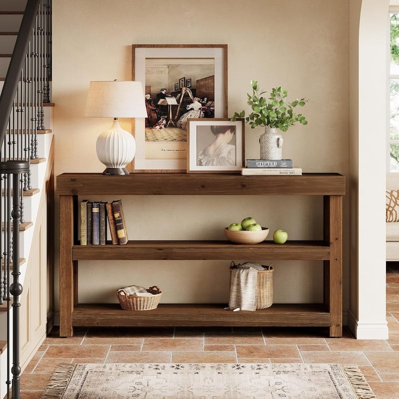 63" Solid Wood Entry Console Table, Narrow Long Sofa Table Behind The Couch - 62.99" L x 13.77" W x 33.46" H