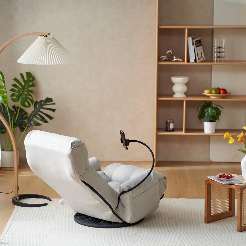 Adjustable Lounge Sofa Chair with 360° Rotating Base and Built-In Phone Holder