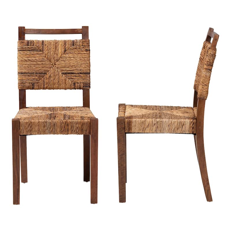 Cordoba Bohemian Natural Seagrass and Mahogany Wood 2-Piece Dining Chair