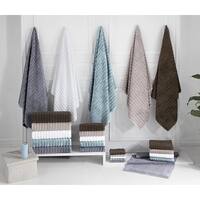 DKNY Eco-Melange 9 Piece White / Gray Stripe Accent Soft Cotton Bath Towel  Set