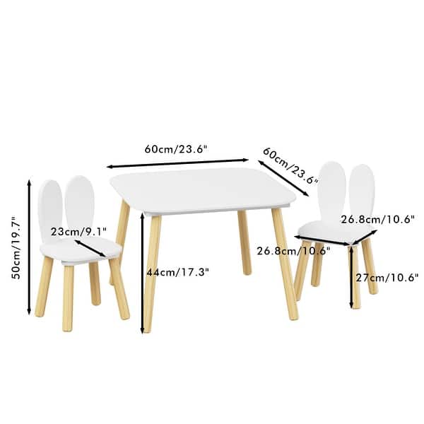 Kids Table and 2 Chairs Set,3 Pieces Rabbit Themed Toddler Table and Chair Set,Children Activity Play Table Set Solid Wood Legs