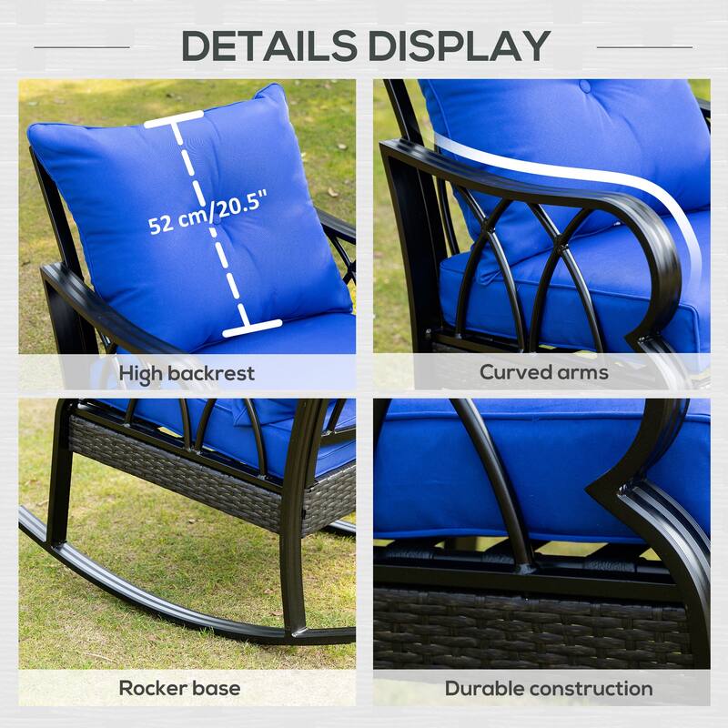 Outsunny Outdoor Wicker Rocking Chair with Padded Cushions, Aluminum Furniture Rattan Porch Rocker Chair w/ Armrest