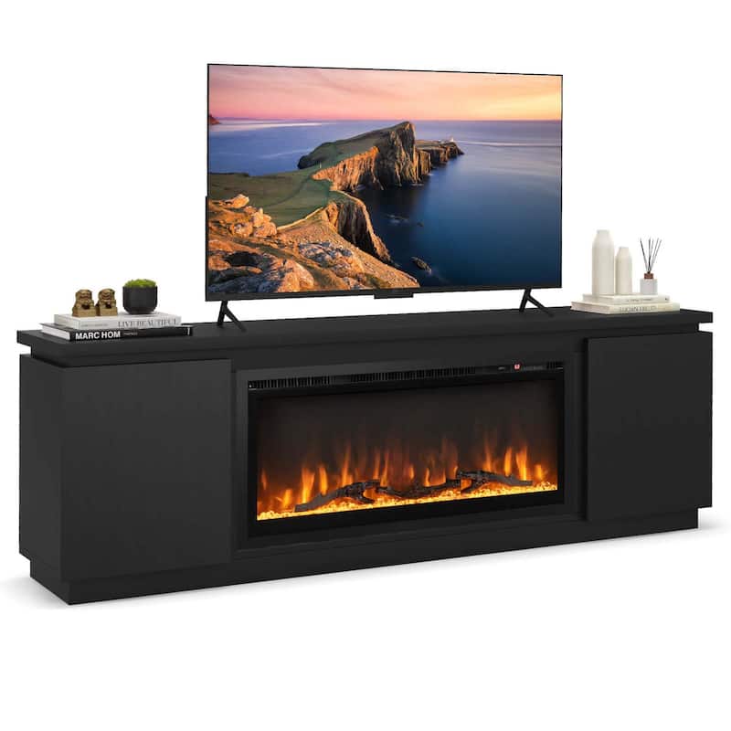 Costway Fireplace TV Stand for TVs up to 80" with Electric Fireplace 3 - See Details - Black