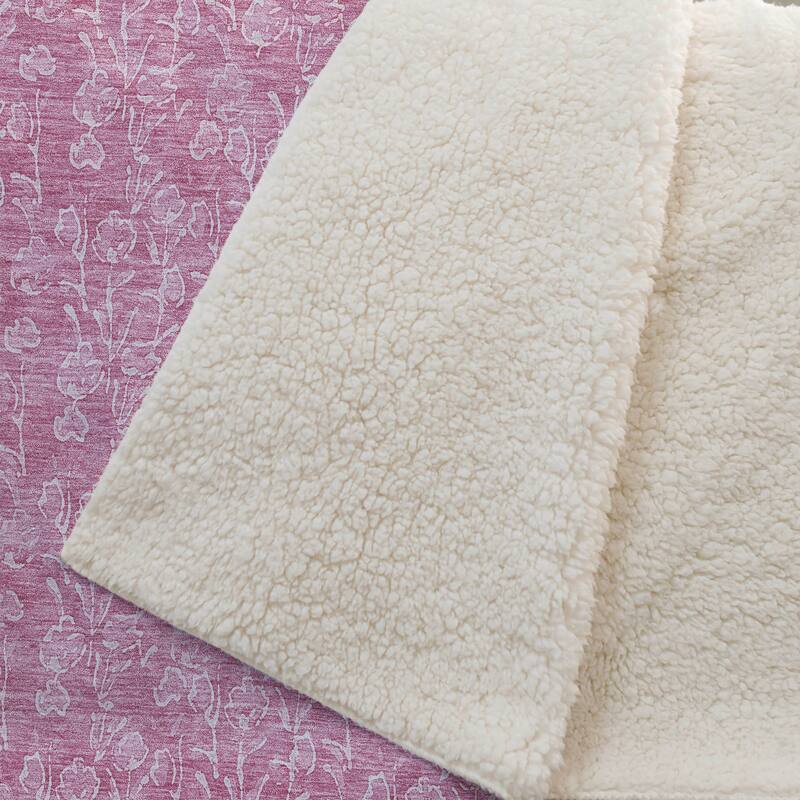 Premium Machine Washable Modern Floral Sherpa Throw Blanket