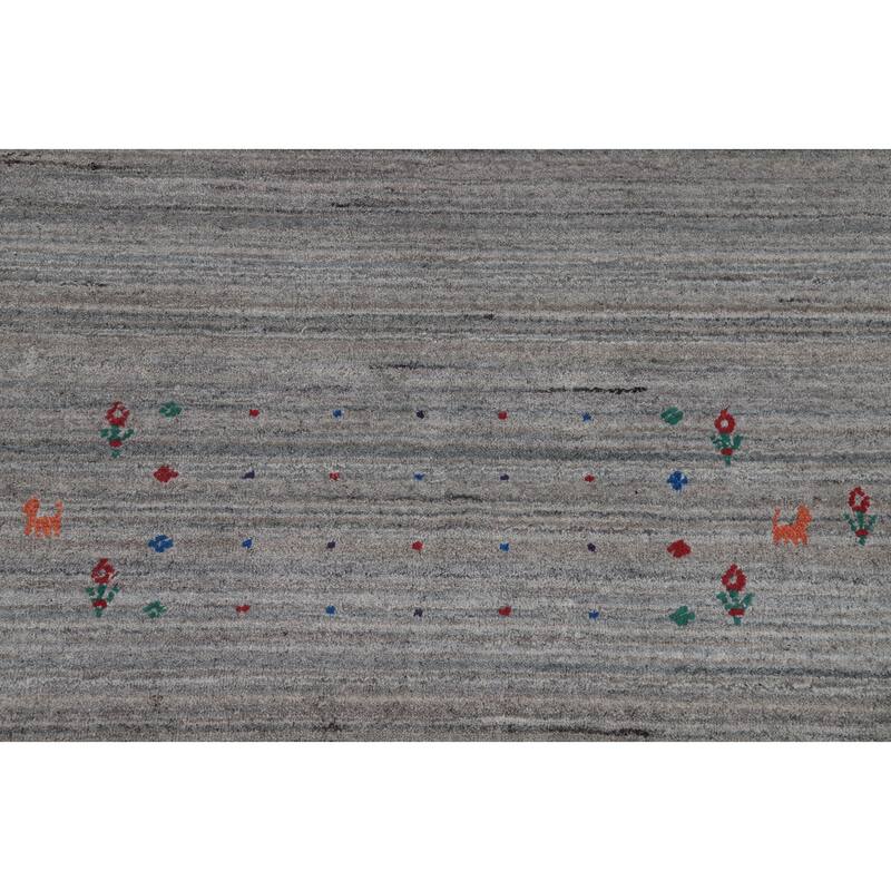 Hand Knotted Oriental 100% Wool Carpet Tribal Animal Pictorial Greys & Charcoal Gabbeh Area Rug - 11' 11'' X 9' 0''