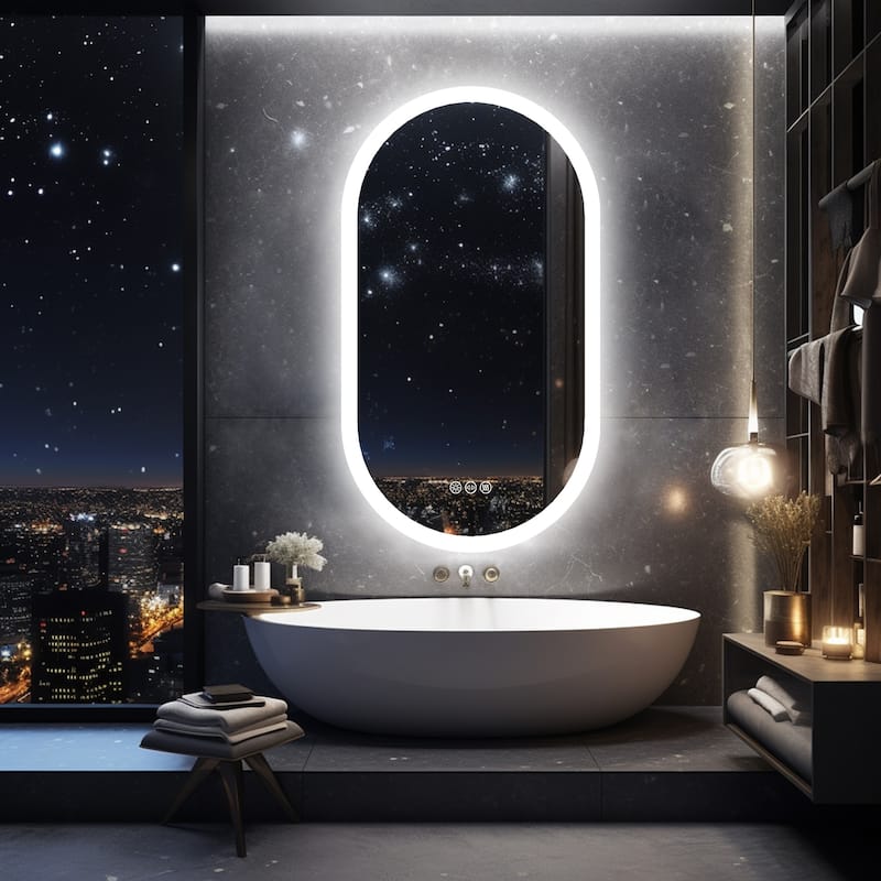 500x800mm Oval Led Bathroom Vanity Mirror with Backlit Dimmable 3 Lights Anti-fog with touch switch. - 19.6x31.5'' - Silver
