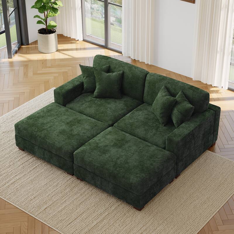 Modern Chenille Oversized Modular Sectional Sofa with 2 Ottoman