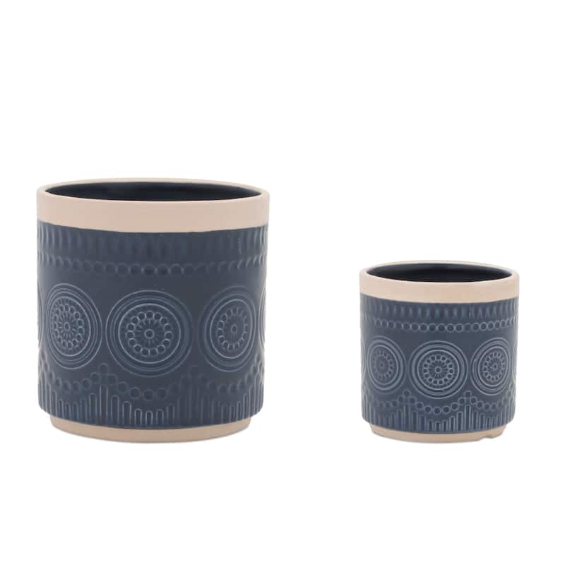 Cylindrical Mandala Ceramic Planter - 6" - Set of 2
