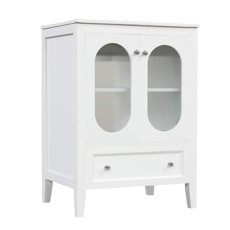 Bathroom Vanity with Sink, Vanity Set with 1 Drawer and 2 Glass Doors, Bathroom Storage Cabinet with Adjustable Shelf