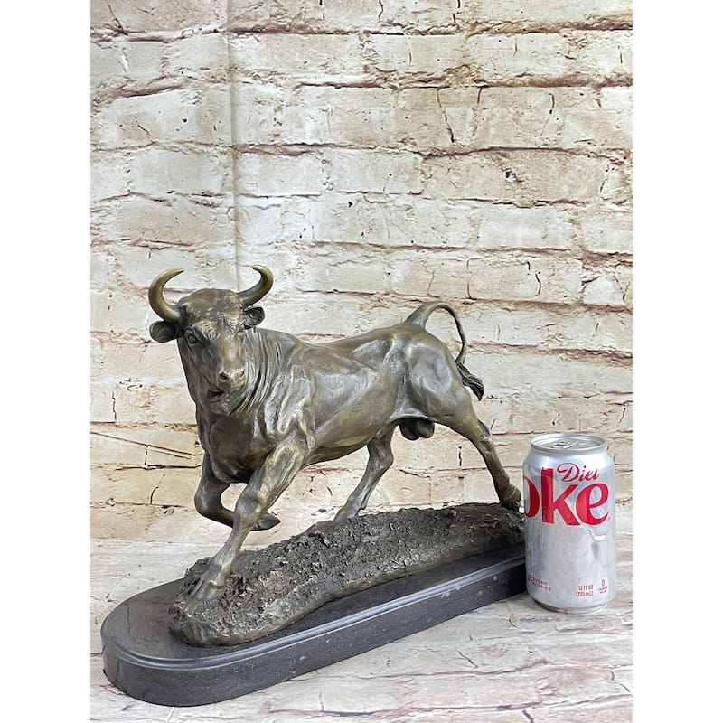 Solid Bronze Sculpture Of A Bull Marble Base Abstract Art Deco Figurine Figure