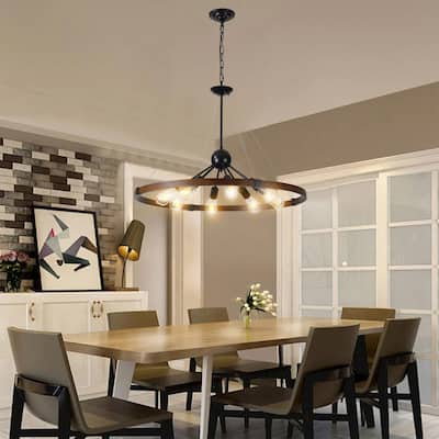 8-Light Metal Hanging Rack Chandelier Linear Pendant Ceiling Lighting Rustic Farmhouse Fixture Kitchen Island Dining Room