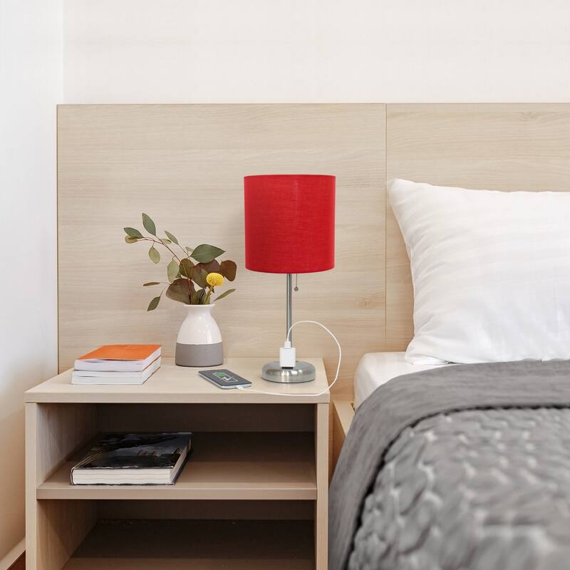 19.5" Power Outlet Metal Lamp in Steel w Aqua Shade