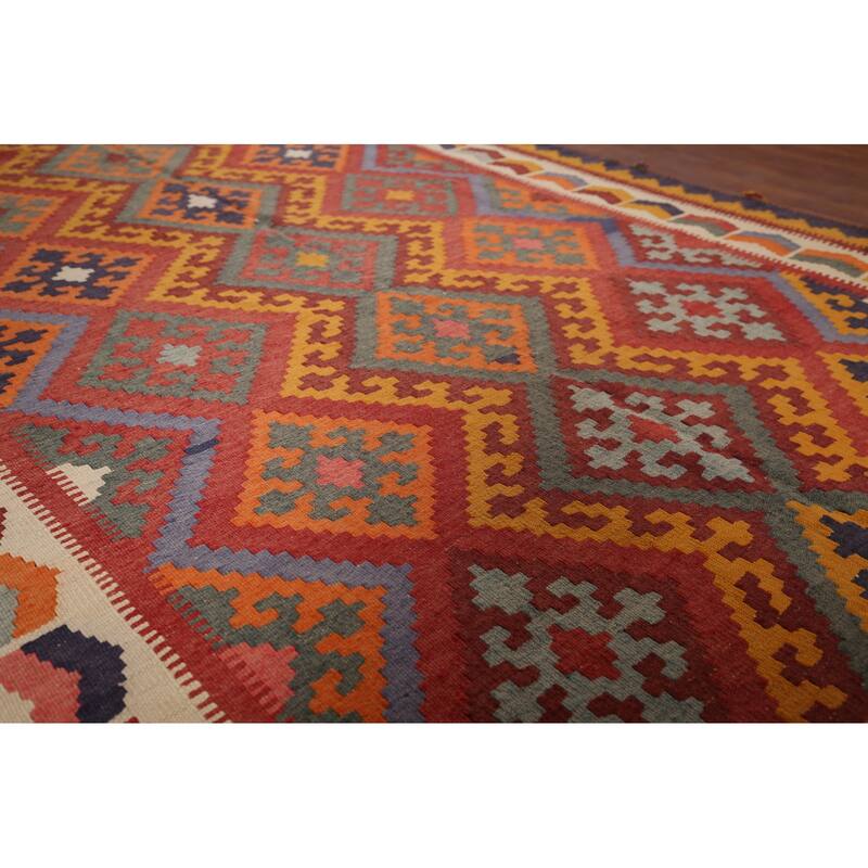 Vegetable Dye Kilim Qashqai Persian Vintage Rug Hand-Woven Wool Carpet - 5'3"x 9'0"