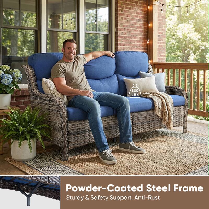 Pocassy Outdoor Propane Fire Pit Table with Sofa Swivel Chair Funiture Set.