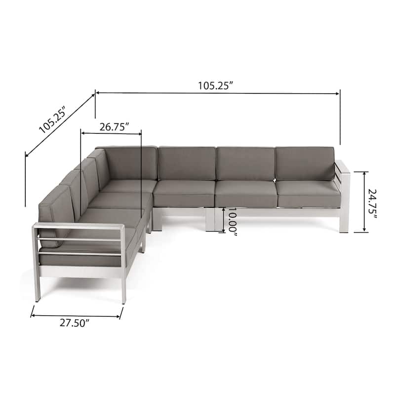 Cape Coral Outdoor 7-seat Aluminum Sectional Sofa Set by Christopher Knight Home