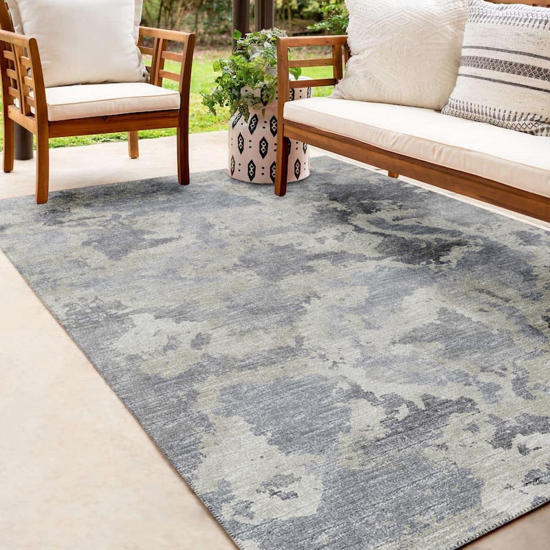 Indoor/ Outdoor Accord Modern Polyester Washable Rug New - 5' x 7'6" - Grey