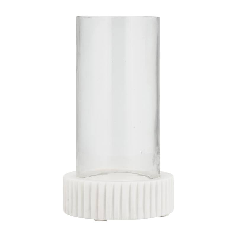 White Marble Hurricane Candle Holder Contemporary Marble and Glass Decorative Candle Display for Home or Office Accent