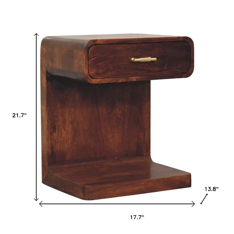 HomeRoots 22" Chestnut Solid Wood One Drawer Nightstand With Floor Shelf