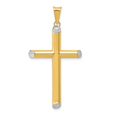 Curata 14k Yellow Gold and Rhodium 18" 3-D Beveled Cross Pendant Necklace - 44x25mm