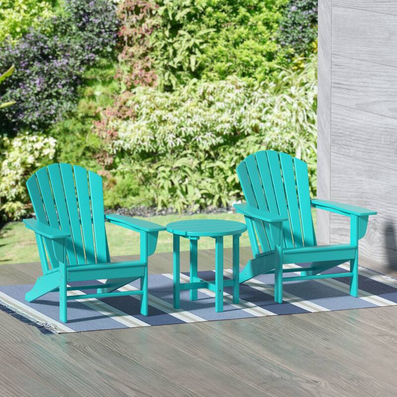 Altura Classic Outdoor Eco-Friendly All Weather Adirondack Chairs with Side Table (3-Piece Set) - Turquoise