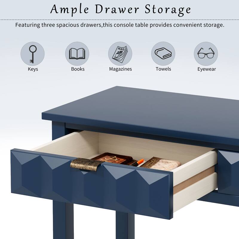 60" Modern Stylish Console Table with 3 Drawers and Solid Fir legs