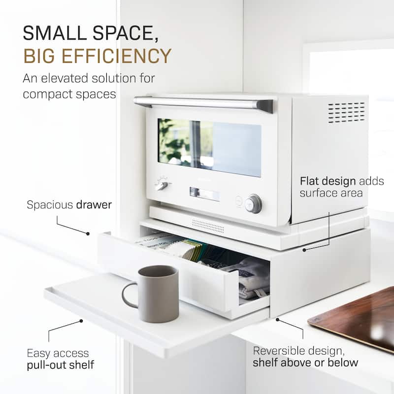 Yamazaki Home Countertop Drawer with Pull-Out Shelf, Steel, Holds 37 lbs - L 15.47 x W 17.72 x H 5.31 inches