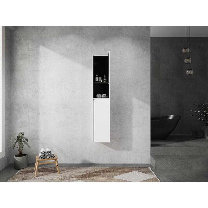 Modern Wall-Mounted Bathroom Side Cabinet with Soft-Close Doors, Floating Design, 6 Storage Compartments, 12-Inch Width
