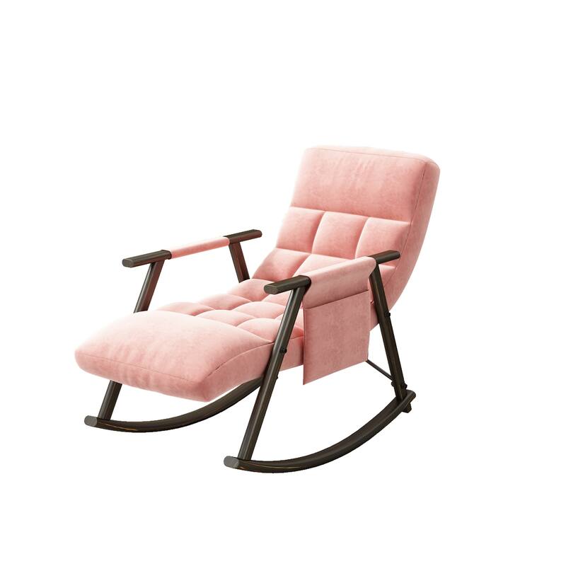 Pink Modern 42.2" Velvet High Back Rocking Chair with Foot Rest and Side Pockets for Living Room