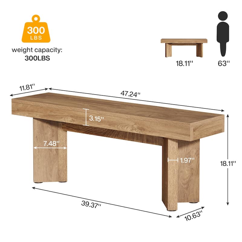Farmhouse Wooden Dining Bench, 47" Indoor Kitchen Table Bench