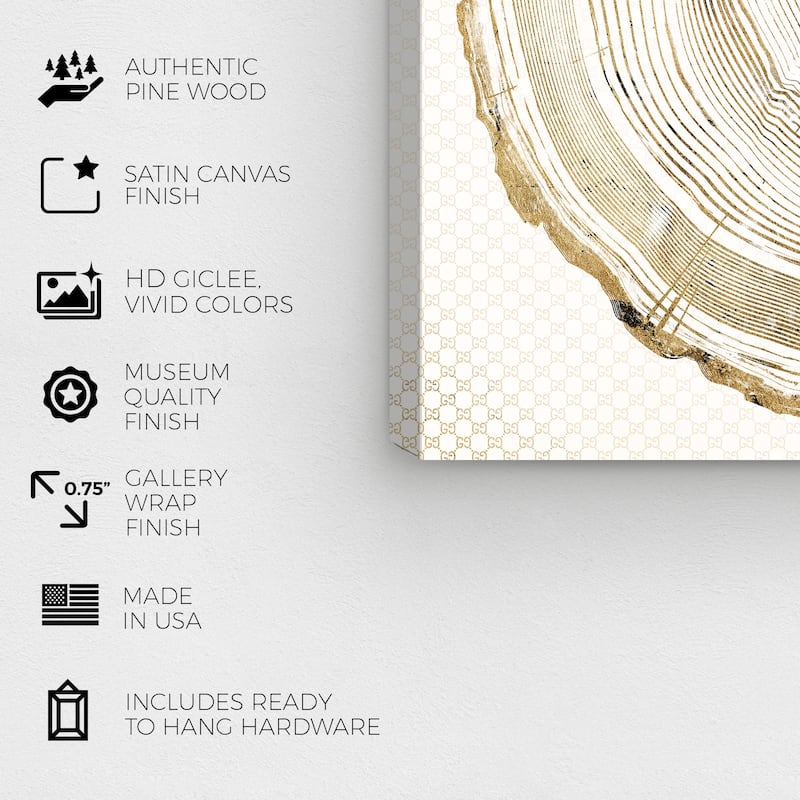Wynwood Studio Canvas Floral and Botanical Golden Wood Print Round Gold and Metallic Gold Glam Wall Art Canvas Print