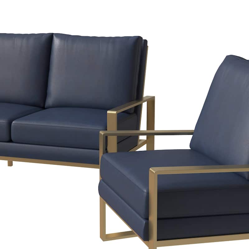 LeisureMod Modern 3-Piece Leather Sofa Set For 6 - Includes Sofa, Loveseat & Accent Chair for Home Office Living Room Bedroom