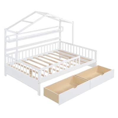 House Bed with 2 Drawers,Kids Bed with Storage Shelf