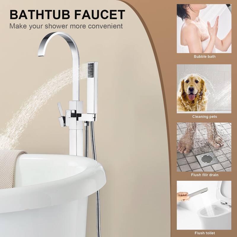 Topcraft Floor Mounted Bathtub Filler with Handheld Showerhead