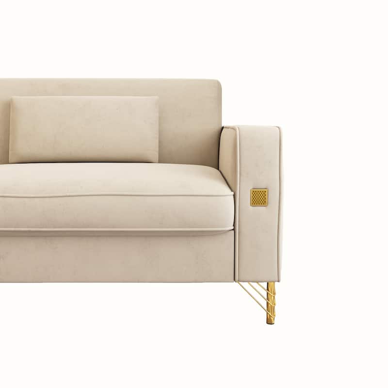 Modern Tufted Velvet Loveseat Upholstered Sofa with Removable Cushions and Pillows - 85.63 in.D x 30.31 in.W x 30.51 in.H