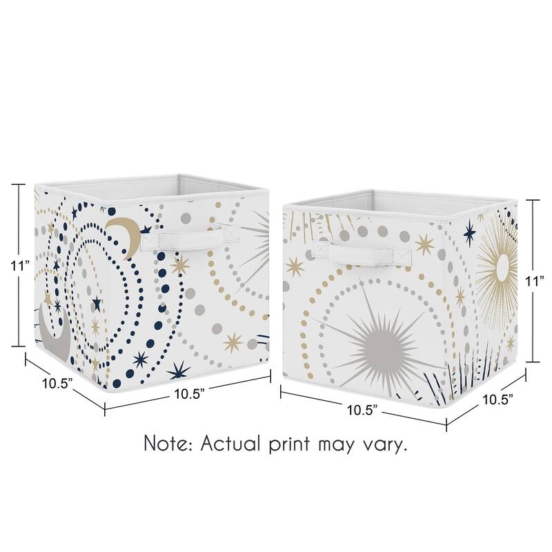 Star and Moon Collection Foldable Fabric Storage Bins - Navy Blue, Gold, and Grey Celestial Sky Stars Gender Neutral Unisex