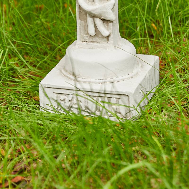 Glitzhome 21"H MGO Holy Christian Cross with Lily Garden Statue for Outdoor Indoor Christ Decor Sculpture